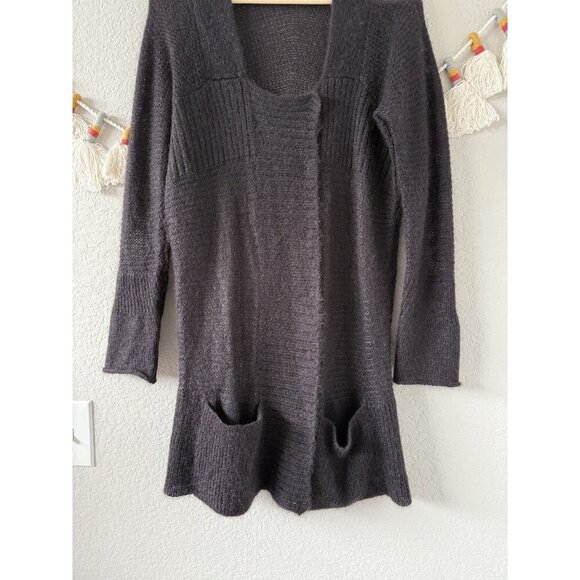 Eileen Fisher Mohair Wool Open Knit Snap Button Longline Cardigan Deep Purple S - Picture 4 of 9